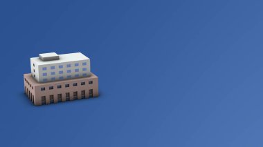 Miniatures of public facilities buildings. The exterior of city hall, hospitals and hotels. city architecture. 3D rendering. white background.