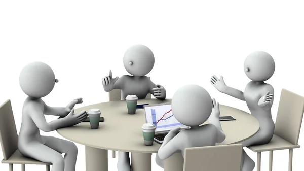 Quatro Empresários Reúnem Numa Mesa Redonda Têm Uma Reunião Discussão — Fotografia de Stock