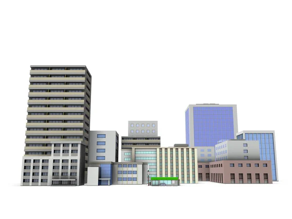 密集した都市の建物のミニチュア 高層マンションや高層ビル 病院や政府の建物の外観 3Dレンダリング — ストック写真