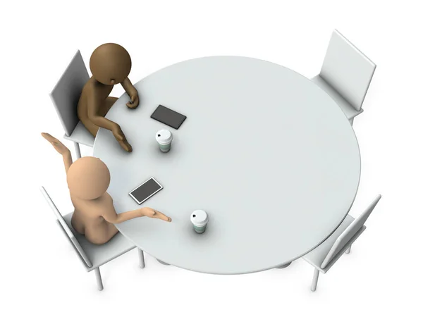 Two Businessmen Gathered Table Chatting Openly Have Chat Coffee Break — Zdjęcie stockowe