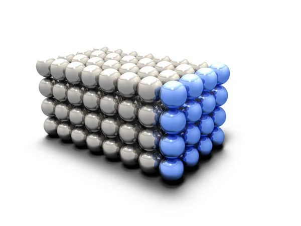 Estrutura Cúbica Com Muitas Esferas Alinhadas Com Brilho Metálico Uma — Fotografia de Stock