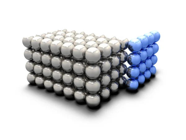 Una Estructura Cúbica Con Muchas Esferas Alineadas Con Brillo Metálico — Foto de Stock