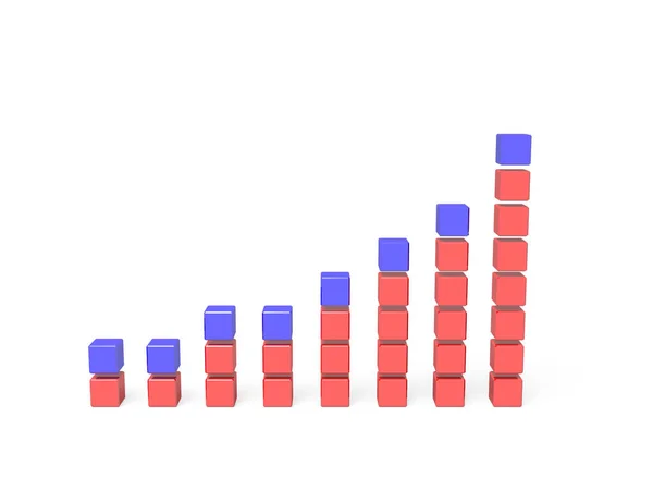 블록으로 만들어 Uptrend Bar Chart 증가를 나타내는 추상적 빨간색 파란색 — 스톡 사진