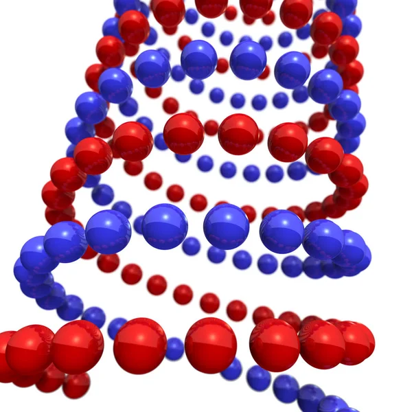 二重らせん構造に接続された構造 赤と青 チェーンと情報を表す抽象的な概念 3Dレンダリング 白い背景 — ストック写真