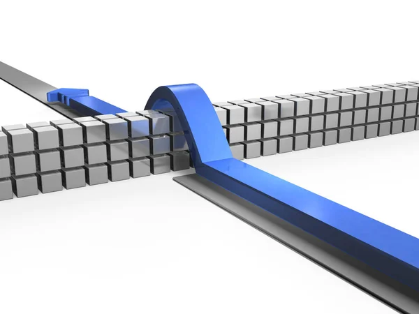 Wall Obstacles Blocking Path Blue Arrow Continues Move Forward Wall Stock Image