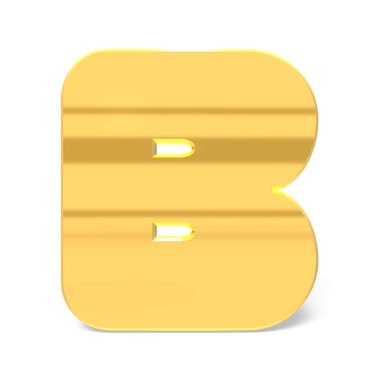 Alfabe B. Yuvarlak köşeli altın harfler. 3 boyutlu görüntüleme. beyaz arkaplan.