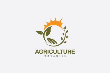 Büyüyen Bitki Modern Tarım Logosu Tasarımı Yeşil alan ve güneş