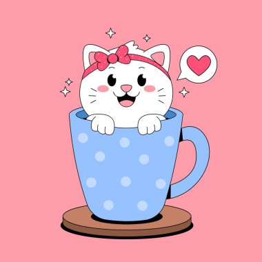 Kahve içen sevimli kedi.