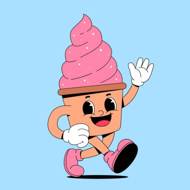 Pembe külahlı tatlı çizgi film dondurması.