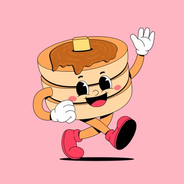 Komik, mutlu, gülümseyen bir peynir şefi elinde bir fincan kahve ve bir sandviç tutuyor. beyaz arkaplanda izole edilmiş düz çizgi film karakteri