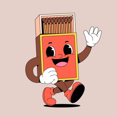 Kahverengi kahverengi kahverengi kahverengi kahverengi kahverengi, gülümseyen, tahta çubuk tutan ve gülümseyen bir adamın çizgi film karakteri..