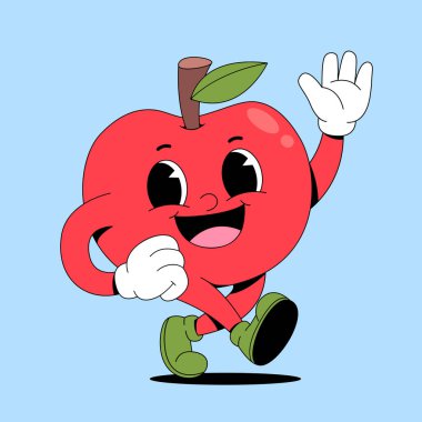 Mutlu kırmızı elma maskotu tasarım vektörü