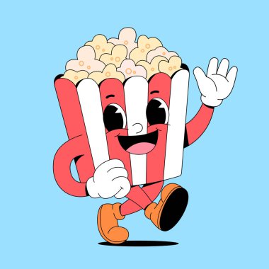 Çizgi film karakteri tasarımında gazoz ve patlamış mısır..