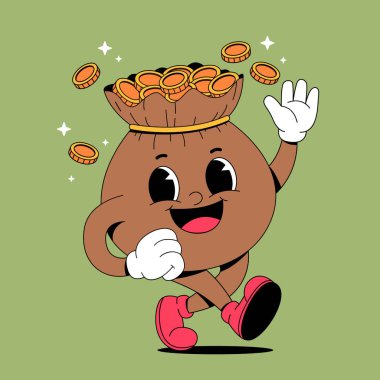 Çizgi film karakteri şapkalı zengin kahverengi fasulye adam.