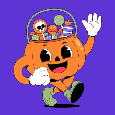 Mutlu cadılar bayramı balkabağı şapkalı, vektör karikatür çizimi