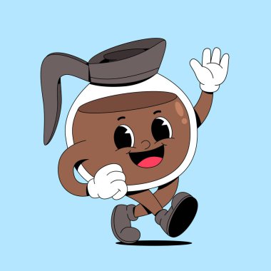 Beyaz şapkalı, beyaz kravatlı, elini kafasına doğru sallayan beyaz bir astronot çizgi filmi..