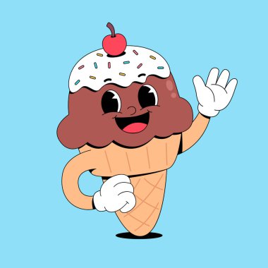 Mutlu ve şirin dondurma maskotu vektör çizim tasarımı.