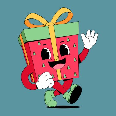 Hediye çizgi film karakterinin vektör illüstrasyonu.