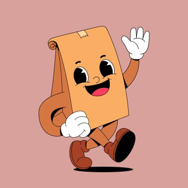 Sevimli çizgi film mutlu gülümsüyor ve elinde bir karton tutuyor. beyaz arkaplanda izole