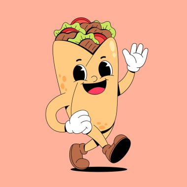 Elinde sandviç olan çizgi film karakterinin vektör çizimi