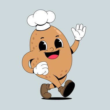 Sevimli çizgi film, şapkalı mutlu patates şefi. izole vektör illüstrasyonu