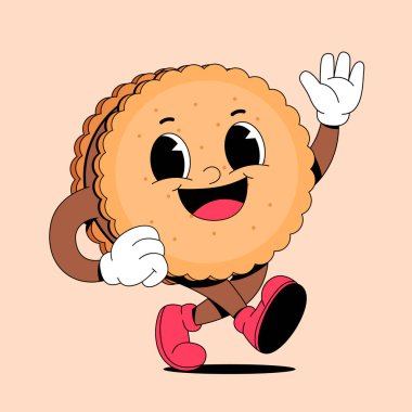 Sevimli çizgi film ekmek maskotu el sallayan karakterin vektör çizimi