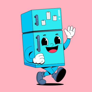 Şirin gülümseyen küçük mavi karton kutu. çizgi film vektör illüstrasyonu.