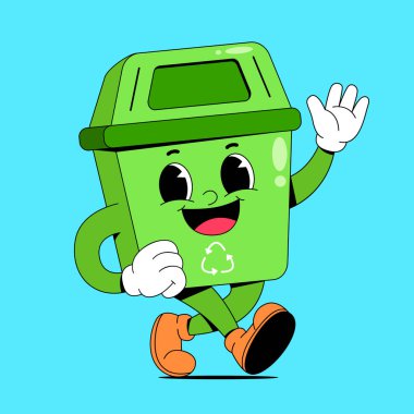 yeşil geri dönüşüm kutusu karakter çizimi