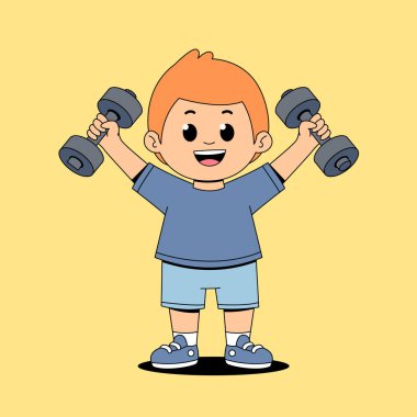 Dambıl kaldıran küçük çocuk vektör çizimi grafik tasarımı