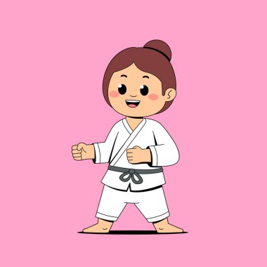 Küçük kız karate karakter vektör çizimi çalışıyor.