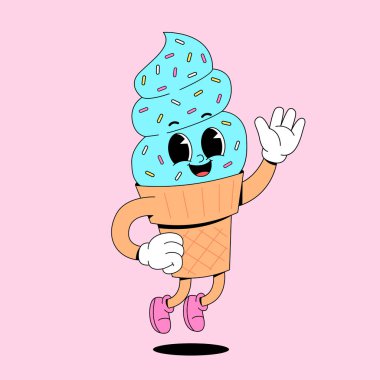 Dondurma külahta. çizgi film vektör illüstrasyonu