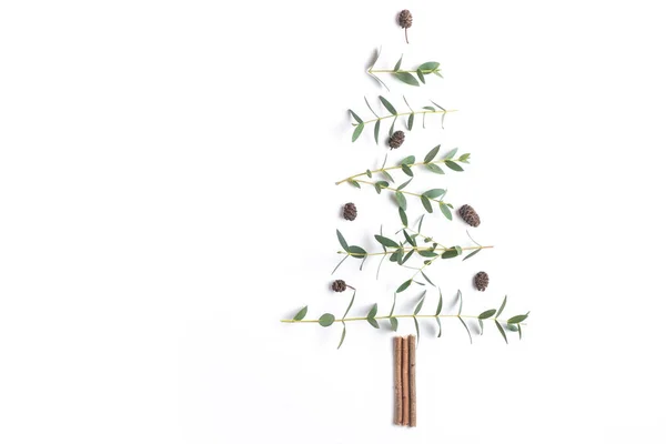 Arbre Noël Créatif Fabriqué Partir Branches Eucalyptus Isolées Sur Fond — Photo