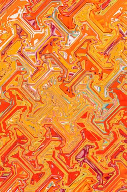 Çarpıtılmış fotoğraf, sarı-turuncu tonlarda soyut arkaplan. Psikedelik, renkli desen, renkli kaleydoskop. Dikey fotoğraf