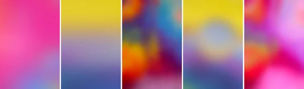 Bright rainbow gradient background, set of 5 vertical images, banner. Various abstract blurry patterns for the presentation of cosmetic products.