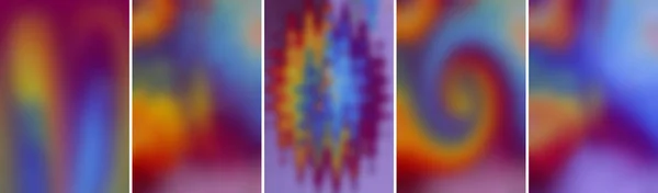 Banner. Bright rainbow gradient background, set of 5 vertical images, banner. Various abstract blurry patterns, psychedelic design.