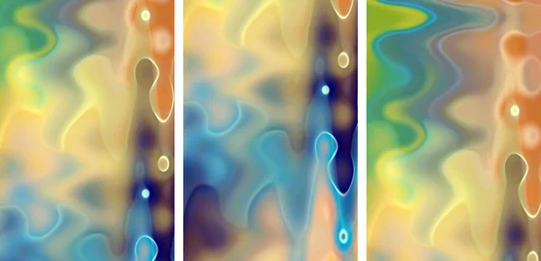 Abstract colorful clouded background, psychedelic pattern with beautiful smooth lines. Long banner, set of 3 vertical images,