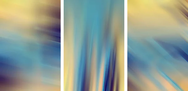 Abstract yellow-blue clouded background, psychedelic pattern with blurred lines. Long banner, set of 3 vertical images,