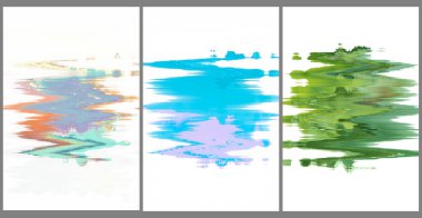 Abstract green blue lilac paint blots on a white background. banner, set of 3 vertical images 