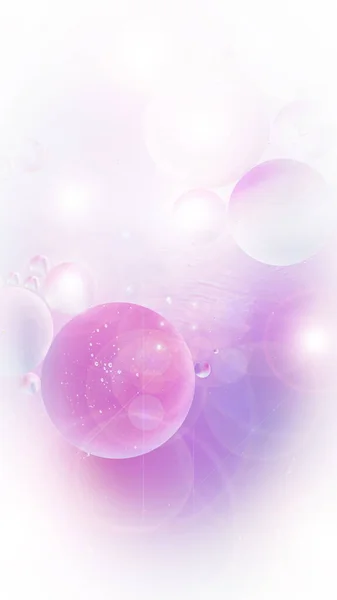 Abstract backdrop bubbles in pale pink lilac tones. Distortion in water with oil drops with len flare effect. gradient, flashing lights. Unusual background for stories
