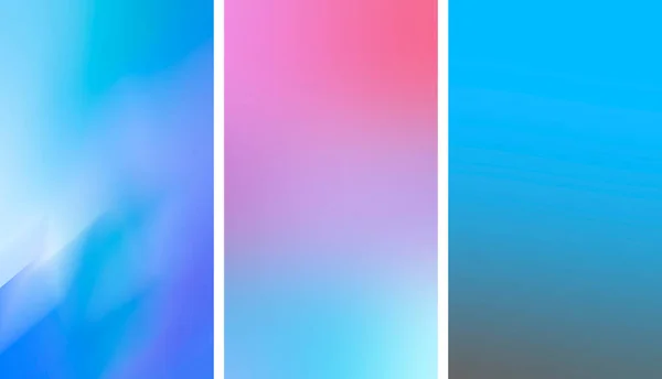 Unusual backgrounds for stories, set of 3 vertical images. Abstract blue pink blurred backdrop. gradient.