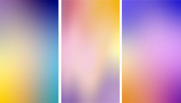 Unusual backgrounds for stories, set of 3 vertical images. Abstract blue yellow blurred backdrop. gradient.
