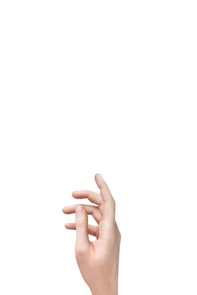 Женская Рука Белой Девушки Наполовину Изолирована Пальцы Подняты Подиум Рекламной — стоковое фото