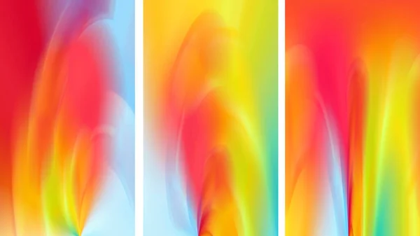 Abstract colorful rainbow backgrounds for stories. Spontaneous blurry lines. Banner, set of 3 vertical images.