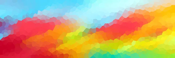 Long banner. bright rainbow red blue yellow background, crystals mosaic. copy space