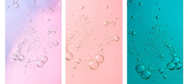 Burbujas Aire Sobre Hermoso Fondo Suero Cosmético Rosa Azul Para —  Fotos de Stock