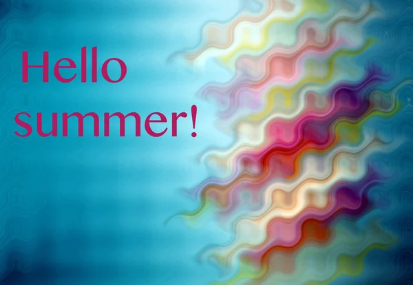 Hello Summer Üdvözlőlap Szöveges Kék Elvont Színes Háttér Szelektív Fókusz — Stock Fotó