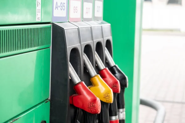 stock image May 1, 2023, Ukraine, Ivano-Frankivsk region, WOG gas station close-up with filling pistols. 