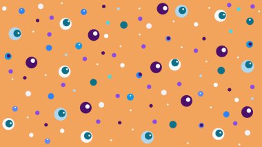 Renkli noktalar ve komik turuncu arka planda daireler içeren parlak ve soyut bir desen. Eğlenceli tasarımlar, çocuk projeleri ve yaratıcı arka planlar için mükemmel.. 