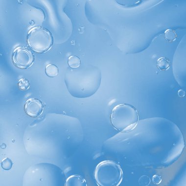 Parlak yüzen kabarcıklar ile berrak mavi arkaplan, canlandırıcı ve soyut bir doku oluşturur. 
