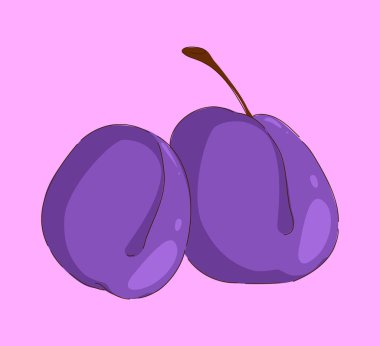 Büyüleyici ve canlı bir illüstrasyon. İki dolgun mor eriğin yer aldığı, neşeli pembe bir fon.